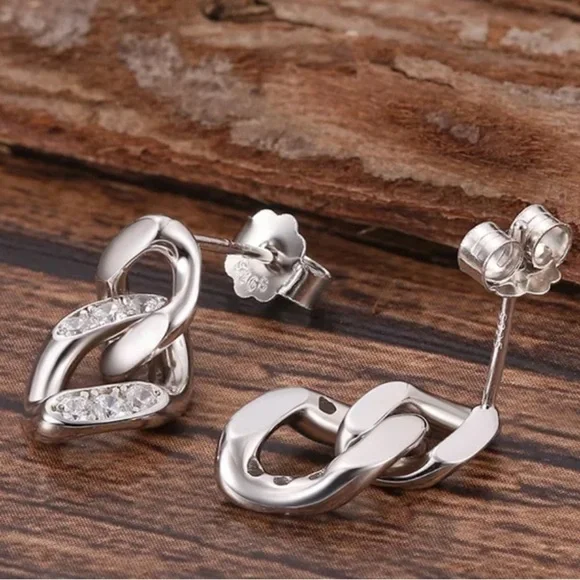 925 Sterling Silver Zircon White Gold Plated Rhodium Plated Earrings Studs - Picture 3 of 9